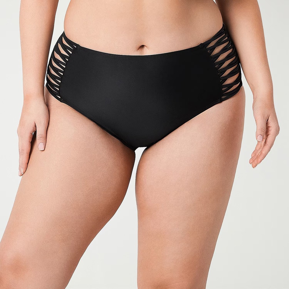MSRP $44 Decree Womens Juniors 2X Black Side Strappy Bikini Swimsuit Bottom